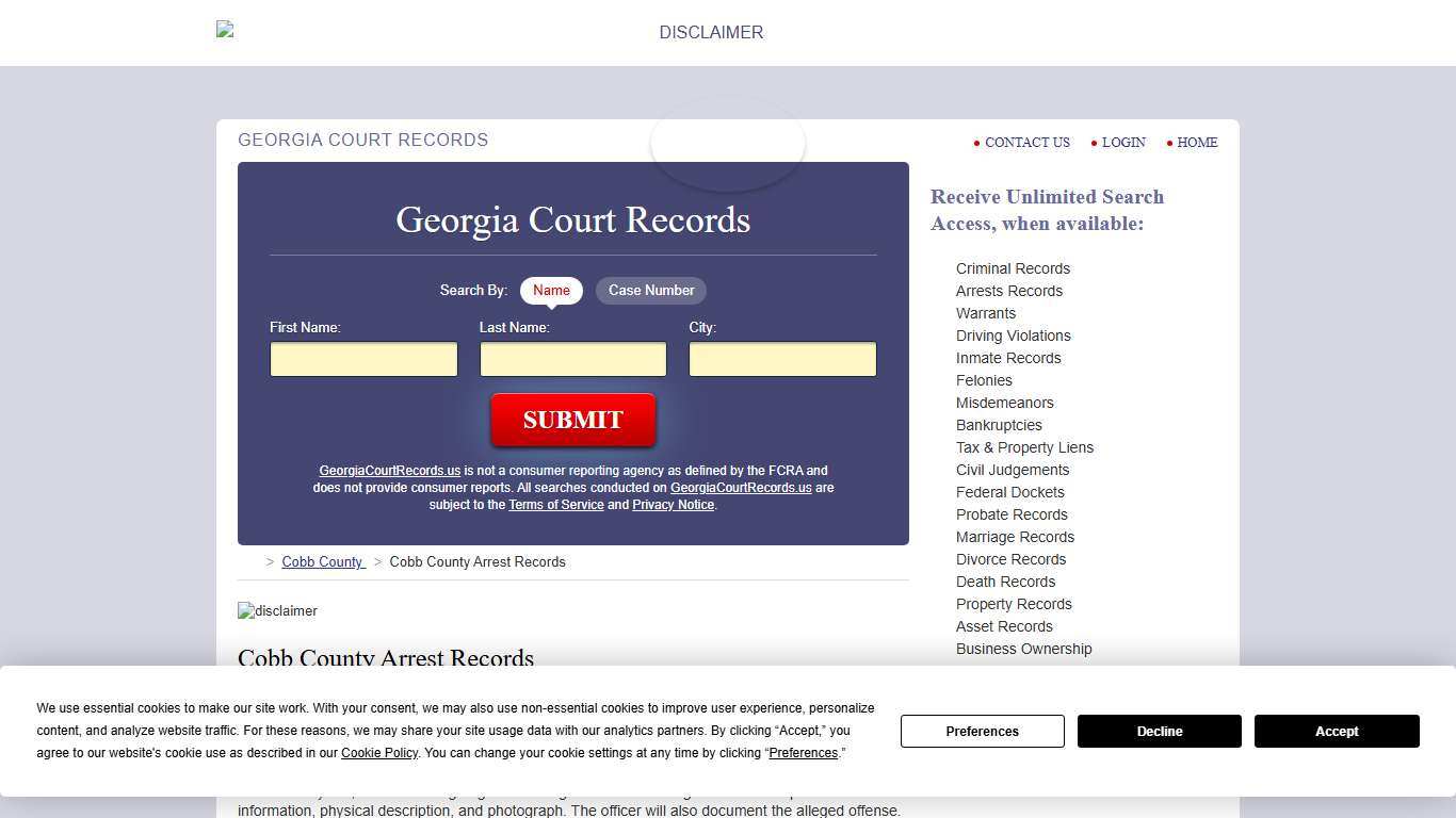 Cobb County Arrest Records GeorgiaCourtRecords.us
